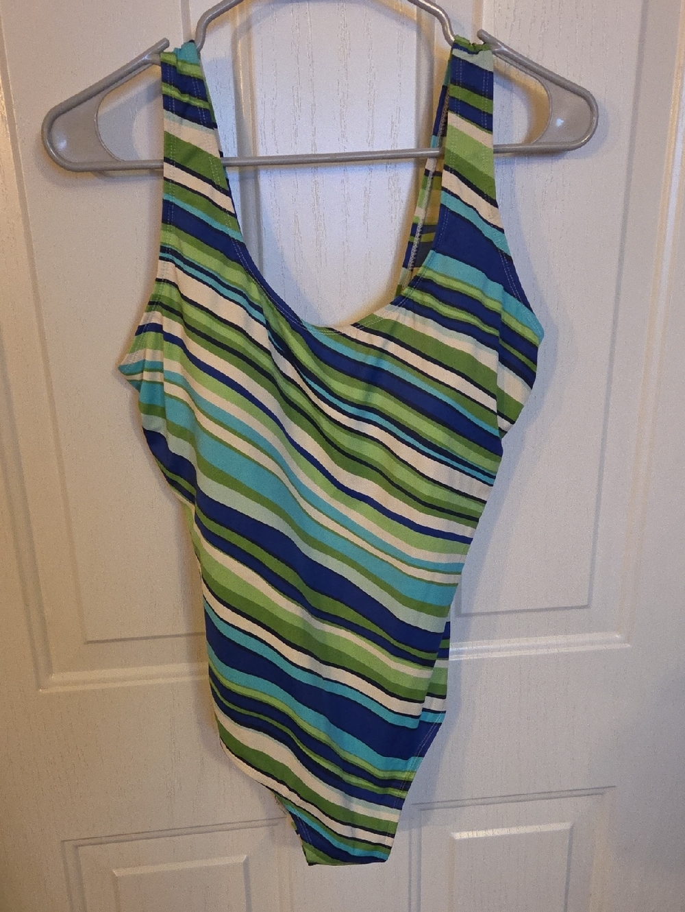 L L Bean Striped One-Piece Swimsuit in Blue & Green Size 16